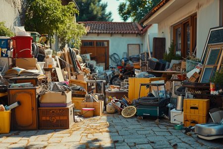 scene with miscellaneous items being sold yard sale bargains